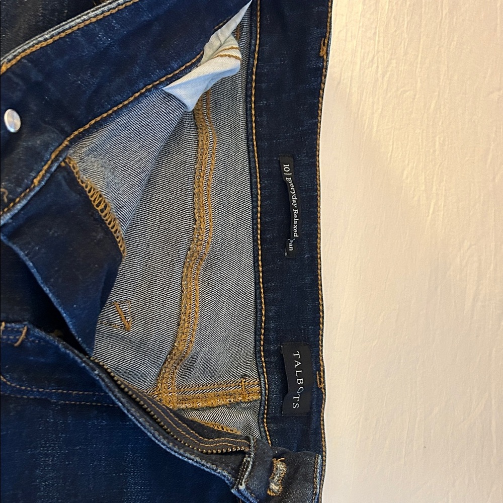 Talbots woman's Dark Indigo Jeans with tartan hem